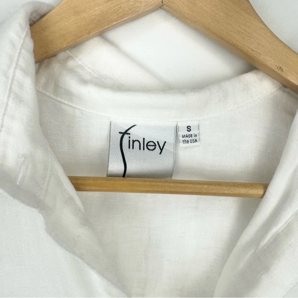 Finley Jasmine Sleeveless Tiered White Linen Dress Collared Button Front Size S - Picture 5 of 7